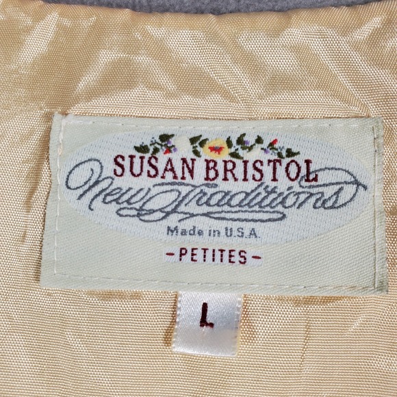 VTG Susan Bristol Vest Womens L Petite Yellow Horse Print Quilted Equestrian - Picture 6 of 8